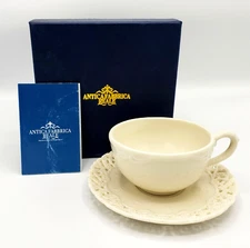 Vintage Antica Fabbrica Reale Tea Cup and Saucer Set ~ Ivory ~ Italian with Box