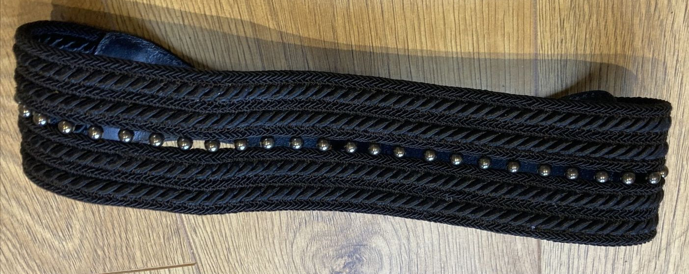Temperley London Vintage Gold Buckle Black Leather/Braid/Bead Belt, Small Size 6