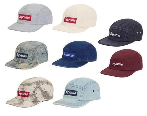 Cappellino da campeggio Supreme in denim rivestito laserato nero royal bianco rosso snack blu sbiancato