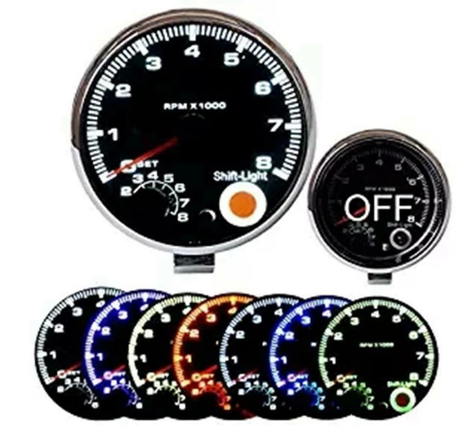 3.75"Car Tachometer Gauge 7Colors LED Backlight 0-8000RPM Adjustable Shift-Light - Image 2 of 4