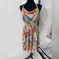 Rachel Roy size 8 Halter Sundress Colorful Brushstroke Print Open Back Dress
