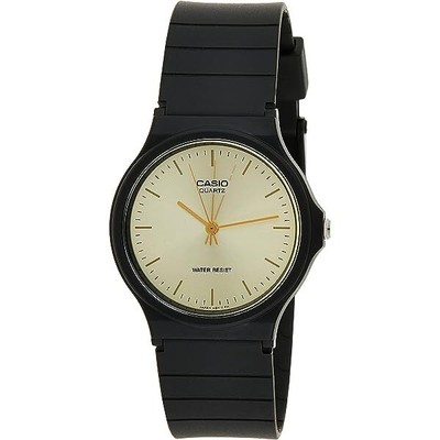 Casio Gold Dial Men's Black Resin Strap Analog Round Wrist Watch MQ-24-9E