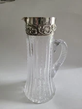 Cut Glass Water Claret Pitcher By Dominick Haff, Sterling Silver