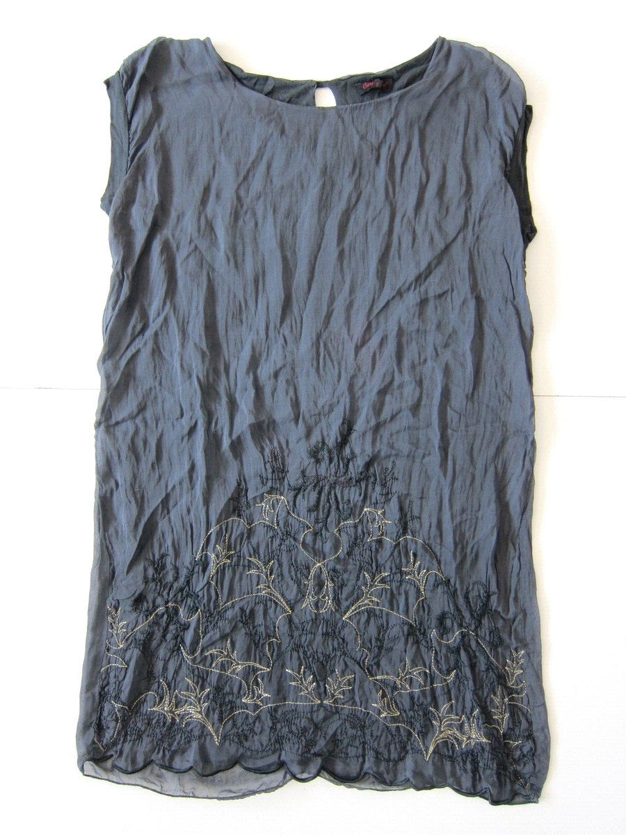 carla conti silk dress Carla Conti Navy 100% Silk Lace Sleeve Shift Dress Made in Italy L