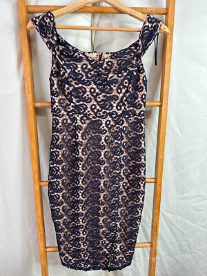 Fresh Soul Dress Womens Blue & Pink Floaral Lace Sleeveless Knee Length Pencil