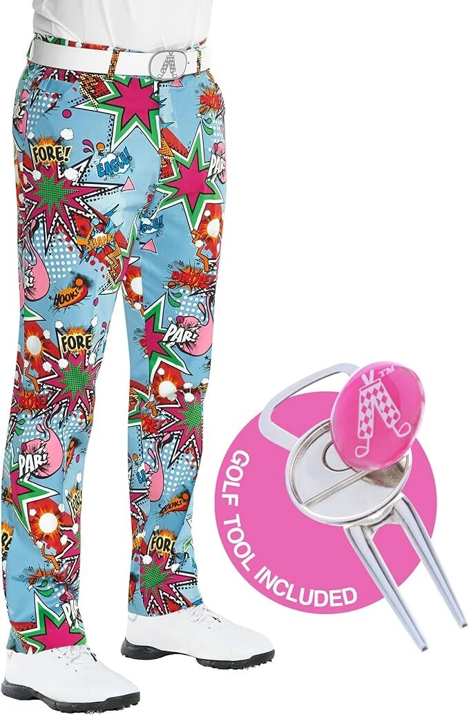 Royal and Awesome Men`s Golf Trousers Partoon Blue Comic Book Golf Pants 30 - 44