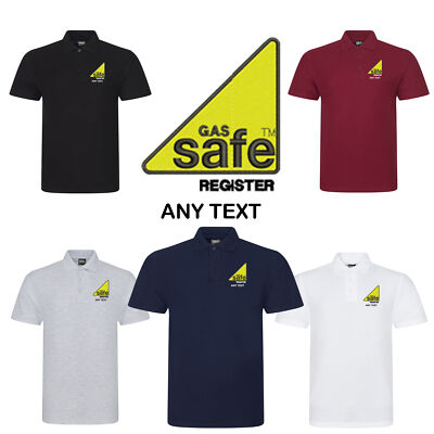 Gas Safe Classic Polo shirt t shirt Embroidered Personalised Workwear Top Sweat
