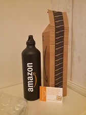 NEW IN BOX Black Amazon branded Aluminium Water Bottle with Keyring Attachment 