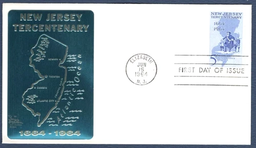 NEW JERSEY TERCENARY STATE HOUSE 1964 SARZIN METALLIC CACHET FDC UNADDR