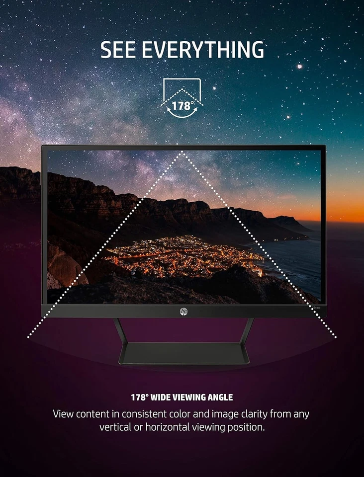 HP 21.5-Inch monitor Full HD 1080p IPS panel; VGA and HDMI ports - Image 2 of 4