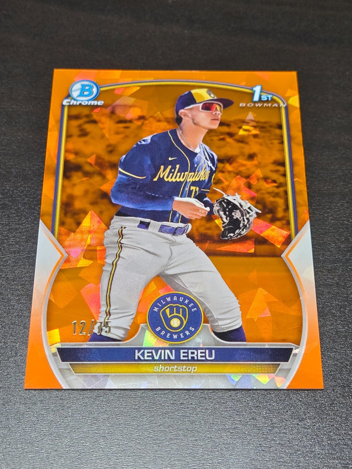 2023 Bowman Chrome Sapphire Kevin Ereu 1st Bowman ORANGE #/75 Milwaukee Brewers
