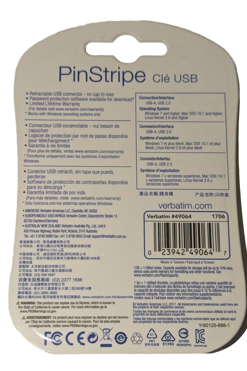 Verbatim 32 GB PinStripe USB 2.0 Flash Drive New 23942490647 eBay