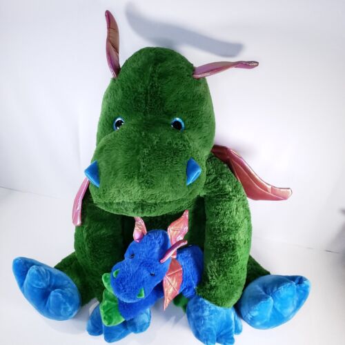 Dan Dee großer grüner sitzender Jumbo-Drache mit blauem Baby Plüschtier Stofftier Geschenk - Bild 3 von 18