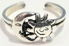Sun with Cresent Moon Toe ring adjustable 925 Sterling Silver # 7