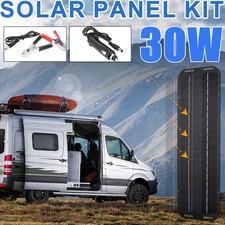 Portable Solar Panel 12V 30W Car Van Boat Caravan Camper Battery Charger Kit UK