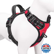 PHOEPET No-Pull Small Dog Harness Reflective Front-Clip Vest Red Adjustable - Si