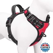 PHOEPET No-Pull Small Dog Harness Reflective Front-Clip Vest Red Adjustable - Si