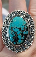 New Large Sterling Silver  Turquoise Adjustable Ring Wow 