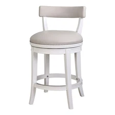 Pasha 26in. Counter-Height Swivel Bar Stool- White with Gray Faux Leather Seat