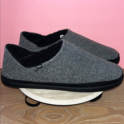 #ad TOMS Earthwise Slipper Men 12 Grey Eco Knit Faux Shearling Lining Slip On $35.00