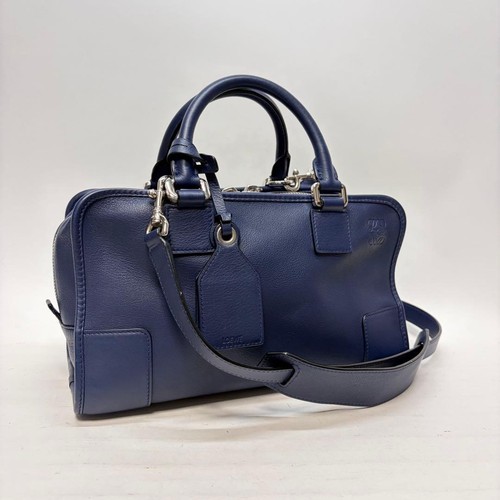 Loewe Amazona 28 Navy Leather Handbag Shoulder Bag Anagram Crossbody Authentic