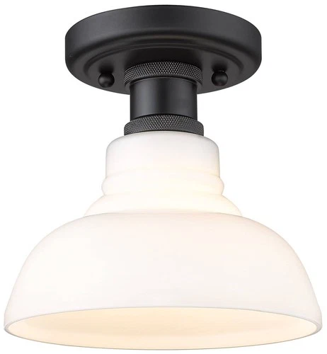 Golden Lighting Carver 7 1/2" Wide Black and Milk Glass Ceiling Light - Picture 2 of 5