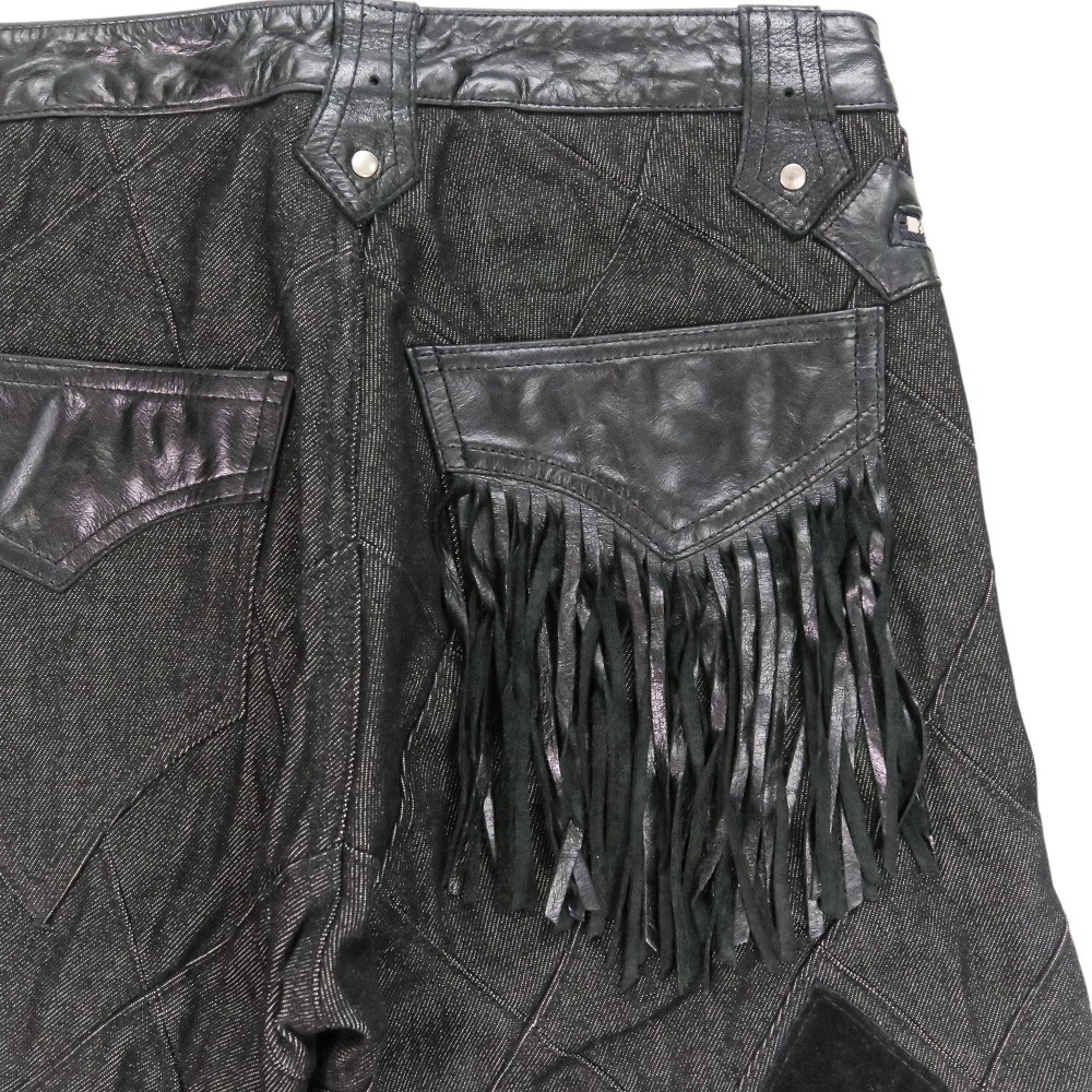 ヤスユキイシイYasuyuki-Ishii/used/ワークパンツ/223 YASUYUKI ISHII Leather Denim Patchwork Pants, Size M, Black mens