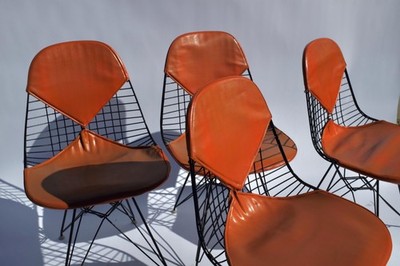4 AVAILABLE-Third Gen 1964 Charles Eames DKR-2 Eiffel Bikini Chairs, Blk & Org