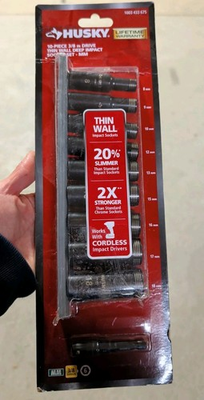 #ad Husky 3 8 in. Drive Thin Wall Steel 10 Piece Metric Deep Impact Socket Set $32.00
