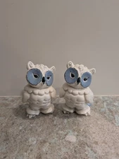 Set of 2 Kay Finch Owls Ceramic Figurine California Pottery Blue Vintage 4"