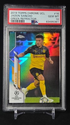 JADON SANCHO PSA 10 /99 GREEN REFRACTOR 2019 TOPPS CHROME CHAMPIONS LEAGUE #16