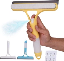 3 Pcs Shower Squeegee Window Scrubber Sponge Wiper with 6 Wall Hooks