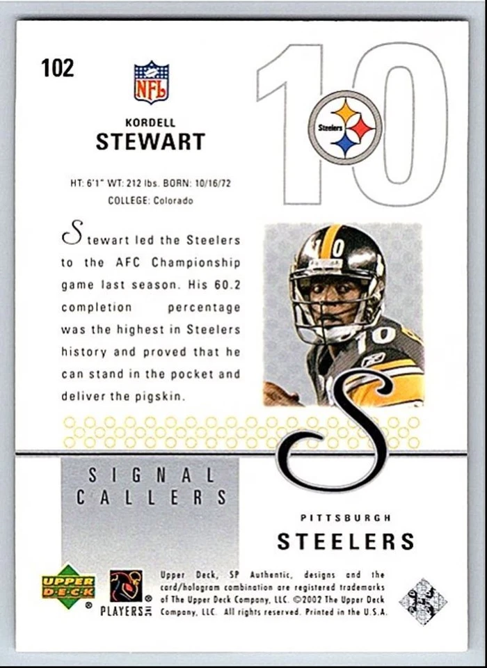 Auténtico Kordell Stewart 102 2002 SP 1962/2000 Foto 2 de 2