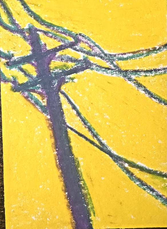 ACEO Original Abstract Oil Pastel Painting "Telephone Pole"
