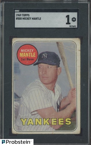 1969 Topps #500 Mickey Mantle New York Yankees HOF SGC 1 PR
