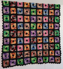 Wool Afghan Crochet Blanket Multi-Color Throw 36x48 VTG 1960s Square