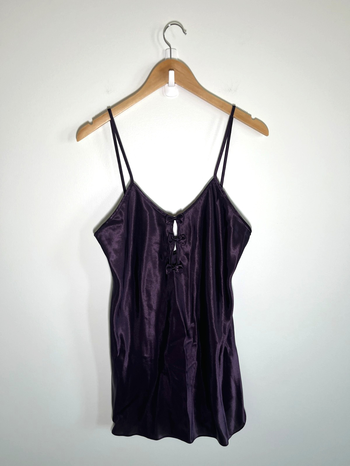 Vintage Dark Fairy Whimsigoth Witchy Bow Satin Slip Dress Womens L Purple