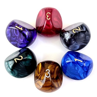 Marbled Polyhedral D3 Dice Set, 6 Pieces, Multi-Color with Gold Standard 