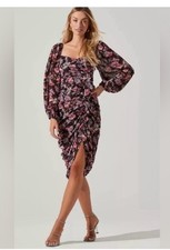 ASTR The label XS Dress Athens Bodycon Ruched Cocktail Floral Puff Sleeve NEW