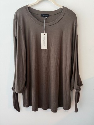 Simply Southern Collection Tunic Tie Knot Sleeve Top Womens M Brown NWT Boho