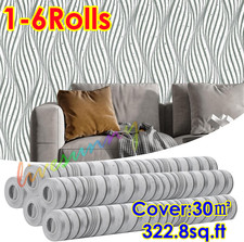 10M Wave Embossed Textured Wallpaper Glitter Silver Feature Wall Paper 1-6 Roll.