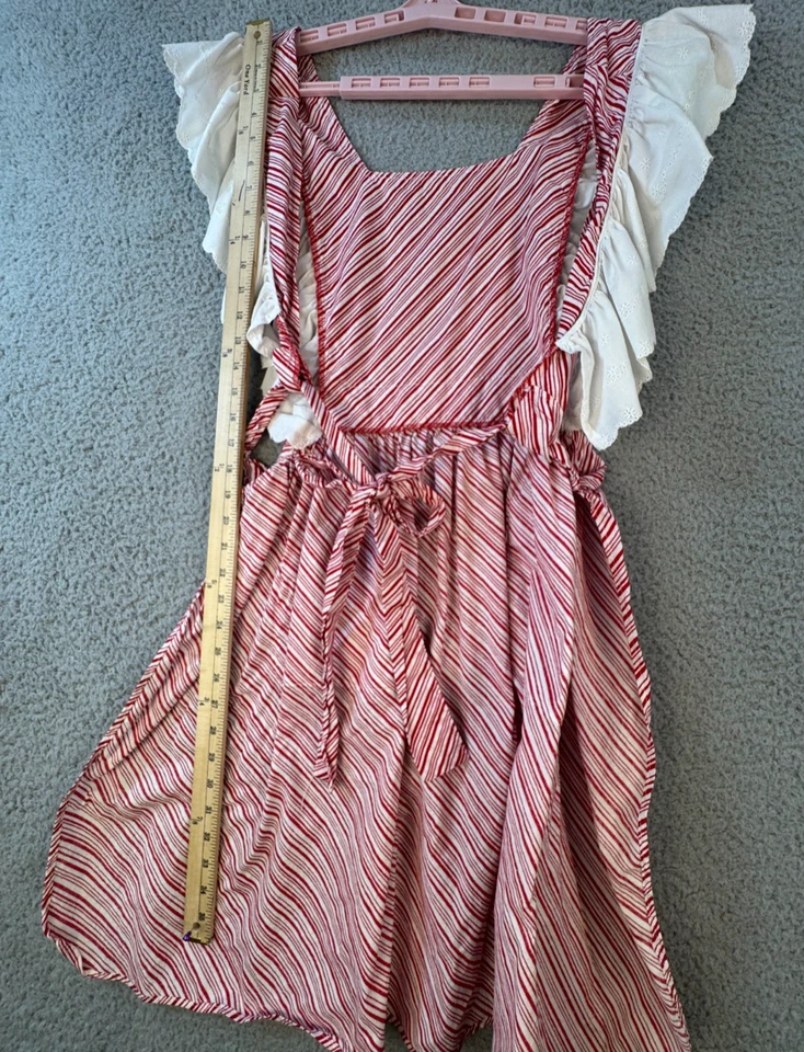 Женский ручной работы красный конфеты полоски фартук хлопковая смесь оборки плеча фермерский дом - Изображение 4 из 4