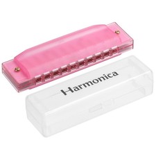 Clearly Colorful Translucent Harmonica 10 Holes Pink ABS Harp Mouth w PVC Box