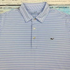 Vineyard Vines Men Size L White Blue Bradley Stripe Sankaty Golf Polo Shirt