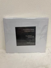 Hudson Park Classic Line Cotton Percale FULL Flat Sheet Cloud Blue New