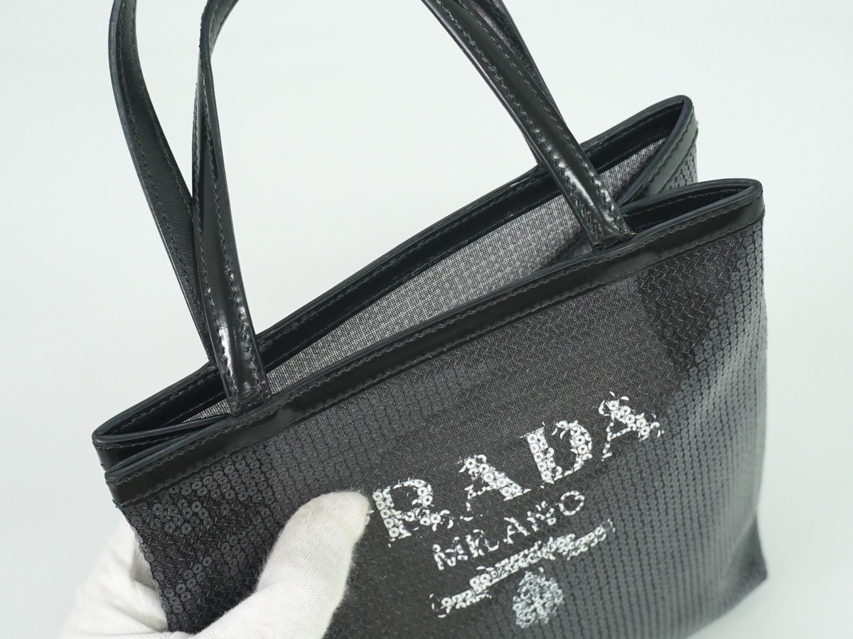 PRADA Small Sequin Mesh Tote Bag Black | eBay