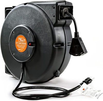 SuperHandy Retractable Extension Cord Reel 75' GUR059 - Black