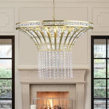 24" Gold K9 Crystal Chandelier Light Waterfall Design Ceiling Pendant Fixtures