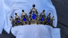 Dark Blue Crystal Tiara Bridal Goth Black Crown Birthday Wedding Gift bronze