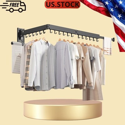 Wall Mounted Clothes Hanger Laundry Drying Rack Retractable Collapsible Aluminum
